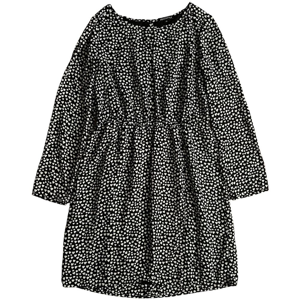 J.CREW  Black White Heart Prints Long Sleeve Knee Length Dress, US10
